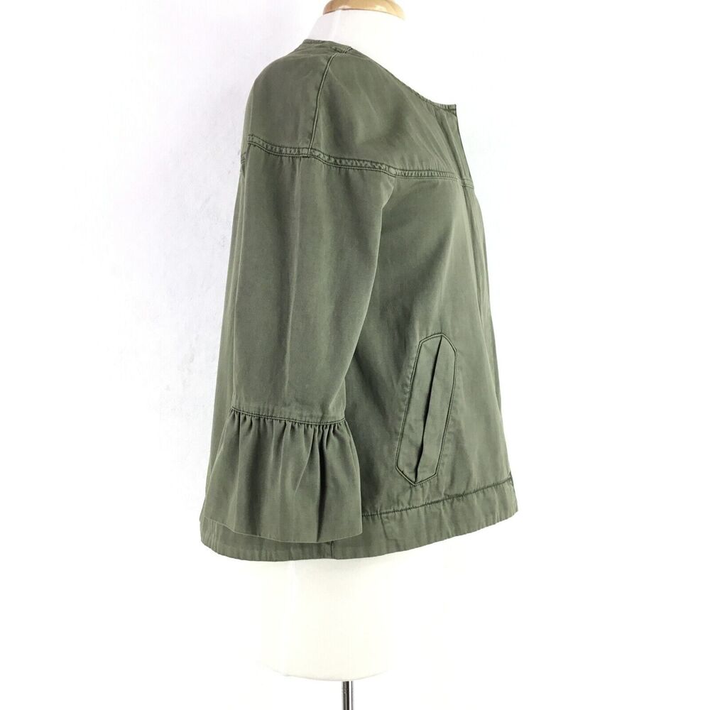 Sanctuary Women Scout Trapeze Jacket sz S Full Zip Ruffle Sleeve Army Green $139 - Picture 9 of 12